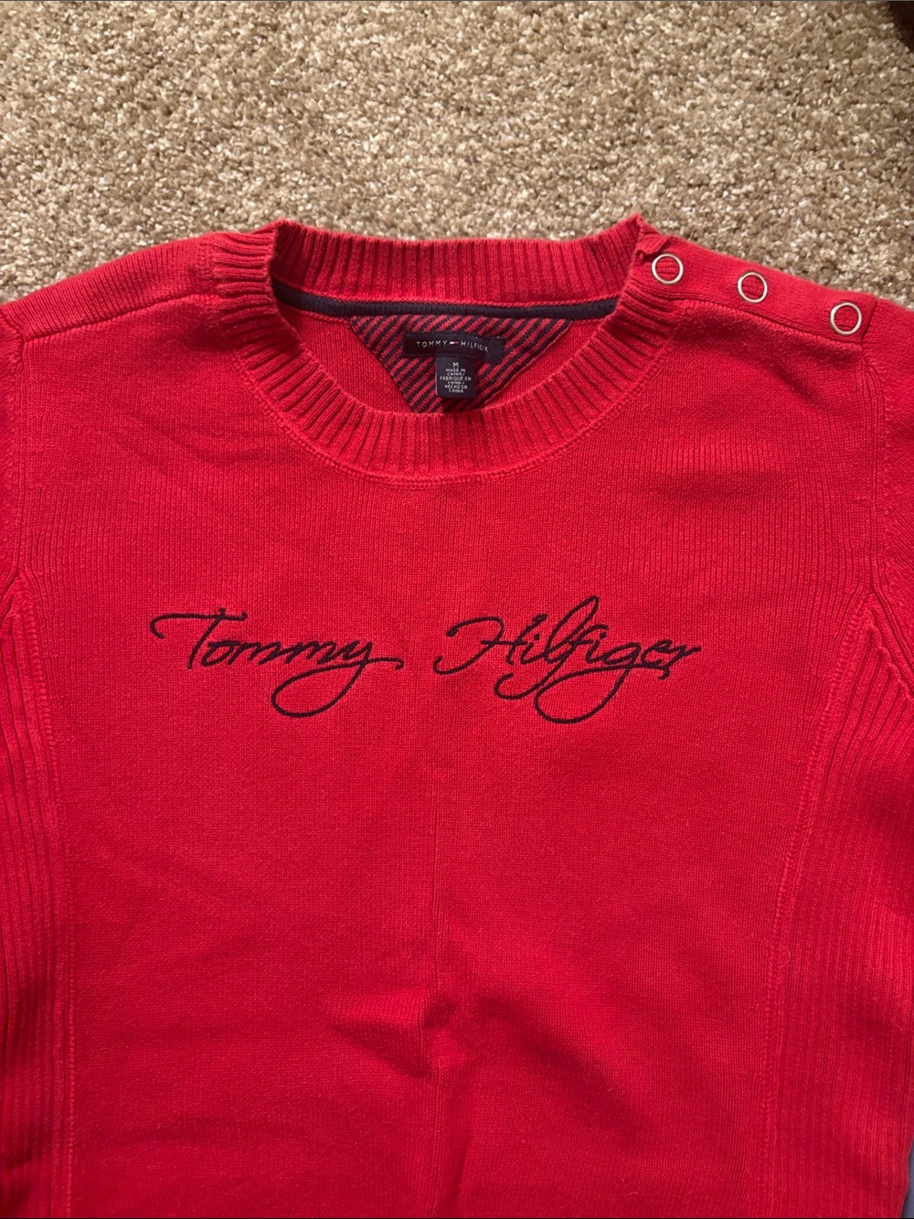 Tommy Hilfiger Red Crewneck Sweatshirt with Script Logo